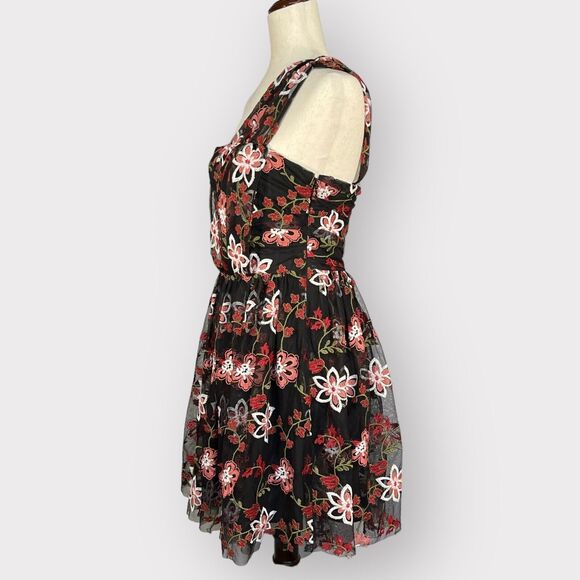 BCBGeneration One Shoulder Mini Dress Women Size 8 Multi Floral Embroidered Mesh - Picture 2 of 13